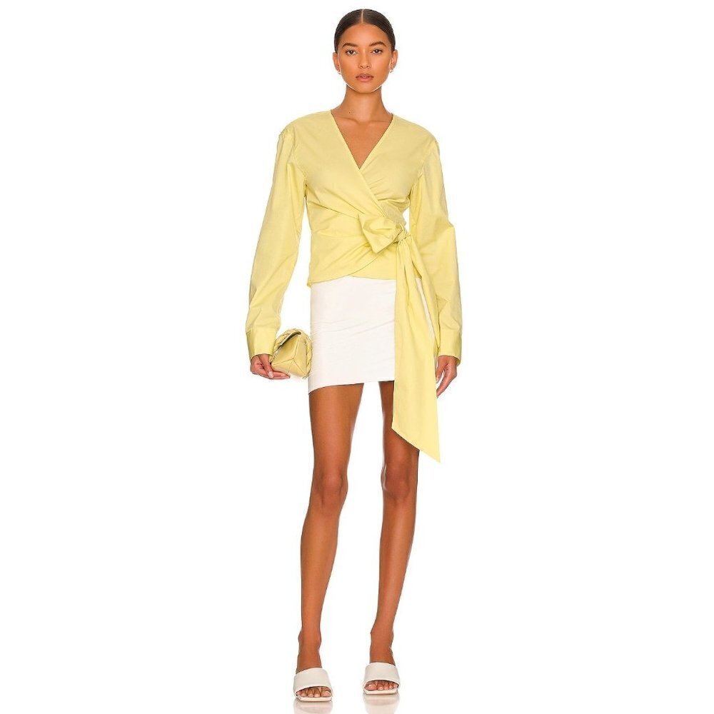 L'Academie Pale Yellow Wrap Blouse with Side Tie